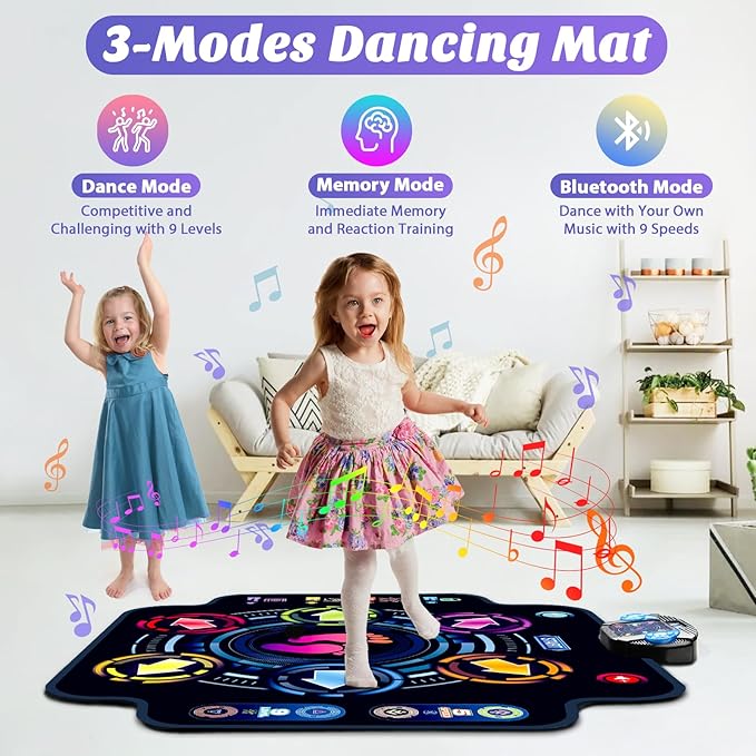 Dance Mat, Kids Electronic Dance Pad with Wireless Bluetooth 5 Speeds 9 Levels, Music Toys Birthday & Xmas Gifts for Girls Boys 3 4 5 6 7 8 9 10+ Year Old