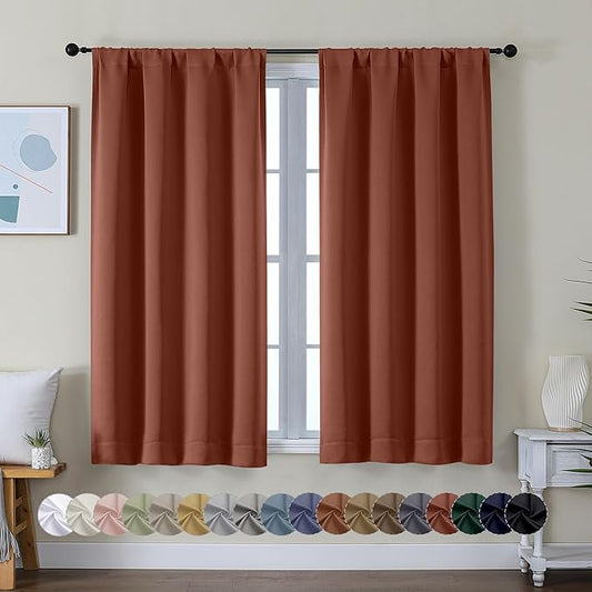 Simplebrand Ava Terracotta Short Blackout Curtains for Bedroom 54 Inches Long 2 Panels Set, Solid Thermal Insulated, Energy Saving Window Treatment Curtains Blackout Drapes, W40 x L54 Inch, Terracotta