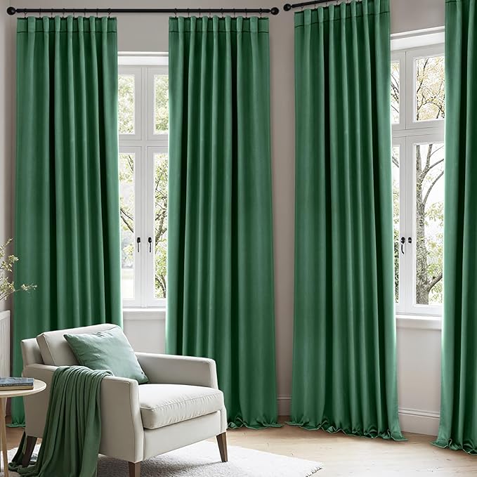 ANRODUO Back Tab Blackout Curtains for Bedroom Living Room, Rod Pocket Pinch Pleated Thermal Insulated Room Darkening Curtains 84 Inches Long 2 Panels, Hunter Green, 42 x 84 Inch