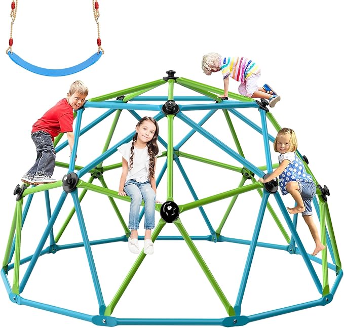 Easyego Climbing Dome, 10FT Jungle Gym with Swing for Kids 3 to 10 Outdoor Play Equipment, Supports 800lbs Toddler Play Set, Anti-Rust & Easy Assembly, Gift for Boys Girls