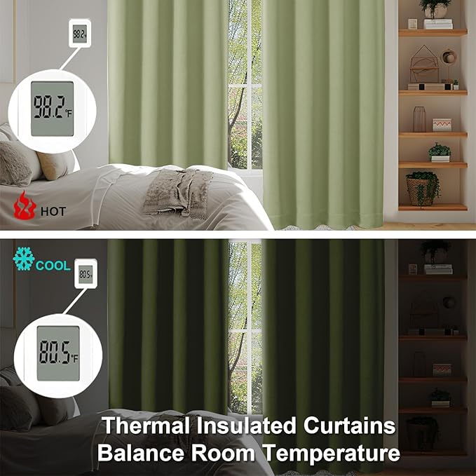 Simplebrand Ava Sage Green Blackout Curtains for Bedroom 96 Inches Long 2 Panels, Solid Thermal Insulated, Energy Saving Living Room Window Treatment Curtains Blackout Drapes, W50 x L96 Inch, Sage