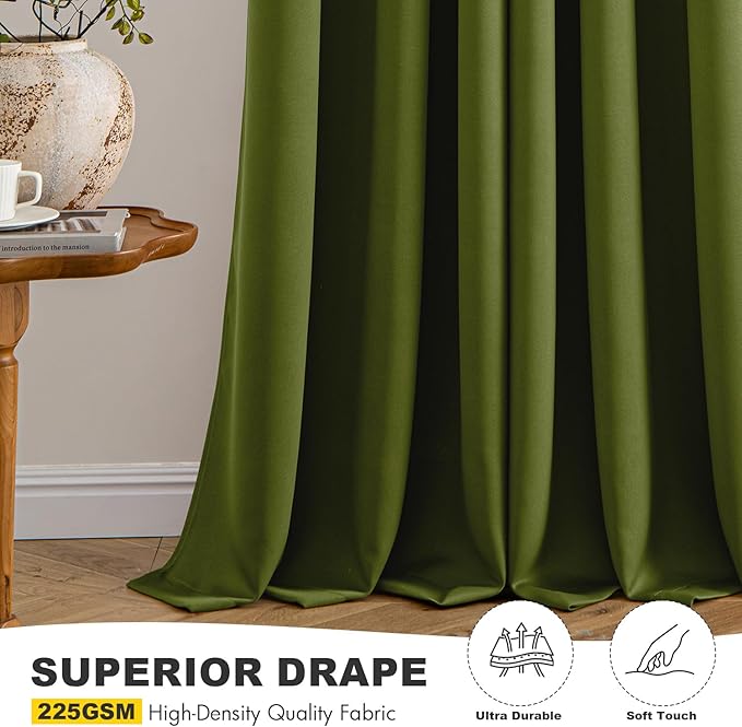MIULEE Short Curtains for Windows - Light Olive Green Blackout Half Window Curtains Thermal Insulated Privacy Drapes for Kitchen Bedroom Bathroom Grommet Small Basement Tiers W40 x L36 Inch 2 Panels
