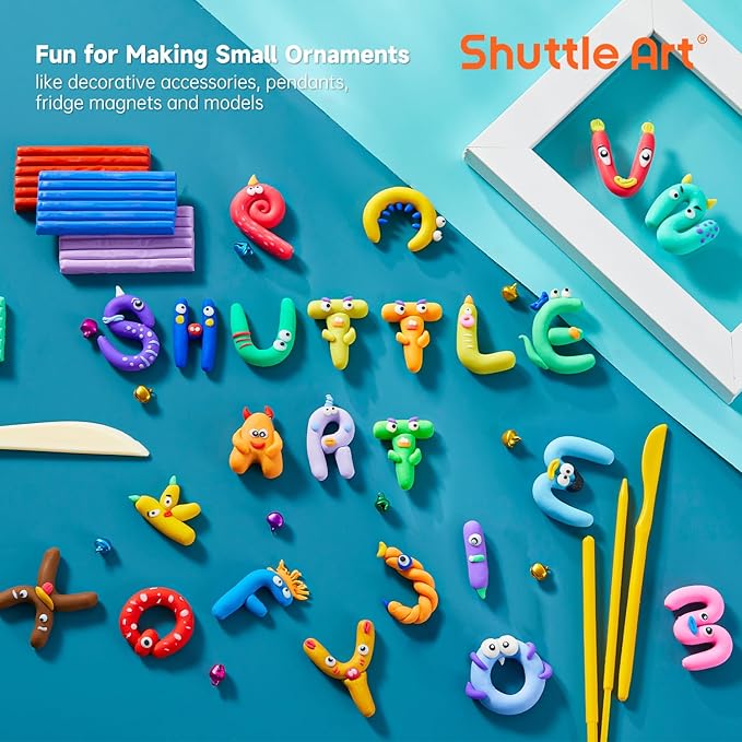 Shuttle Art Polymer Clay Kit - 60 Colors, 19 Tools, and 16 Accessories - Non-Toxic and Non-Sticky DIY Crafts for Kids and Adults