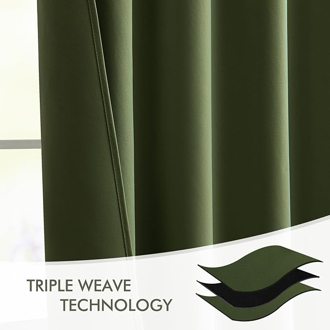 MIULEE Olive Green Back Tab Blackout Curtains 90 Inches Long 2 Panels Set for Living Room Bedroom Privacy, Rod Pocket/Pinch Pleat Thermal Insulated Room Darkening Pleated Light Blocking Drapes
