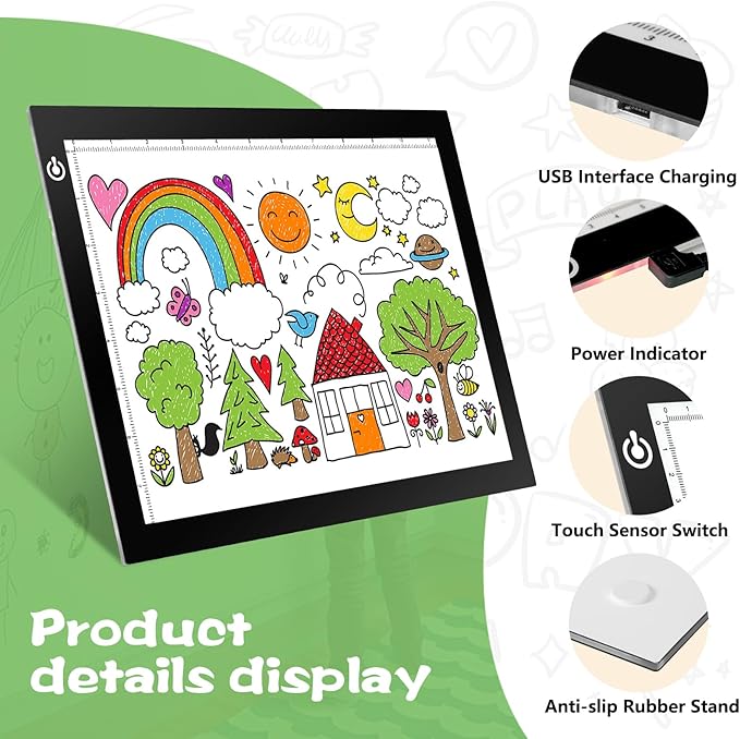 RTjoy A4 LED Light Tracing Box Pad, Adjustable 9x12 Inch USB Powered Artcraft Portable Light Copy Board for Tattoo Transferring Artists DIY Drawing Diamond Art Sketching