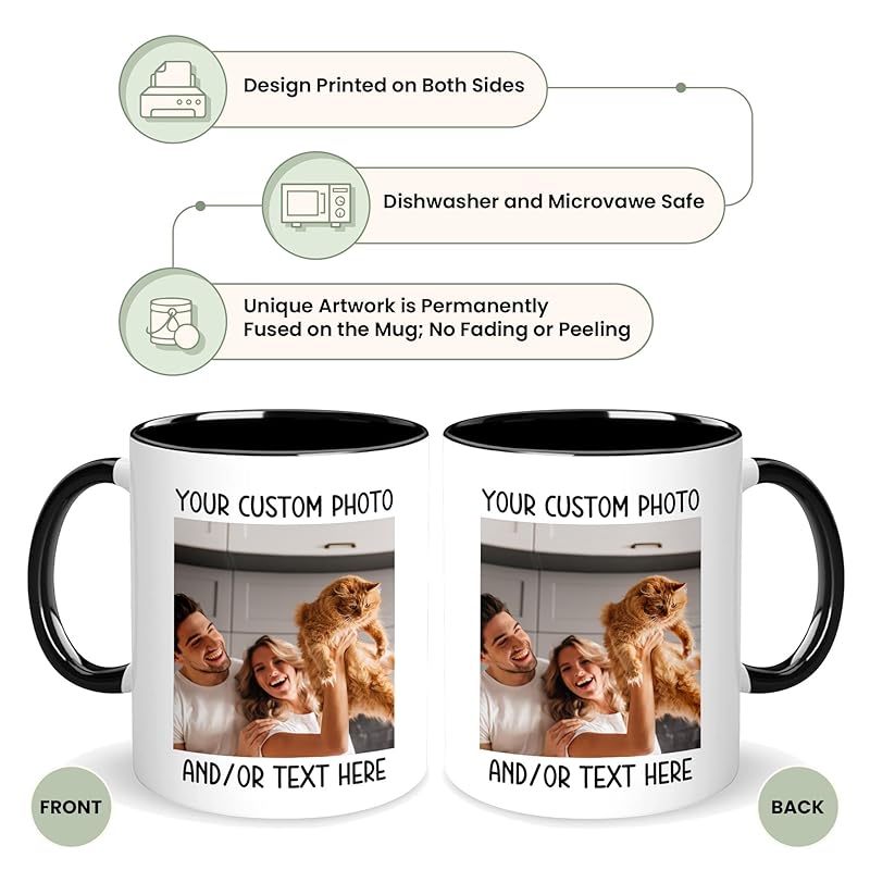 Custom Mugs with Pictures Text or Logo, Personalized Photo Coffee Mugs for Women, Personalized Gifts for Men Teacher or Nurse, Custom Coffee Mug Fathers Day Mothers Day Birthday or Christmas