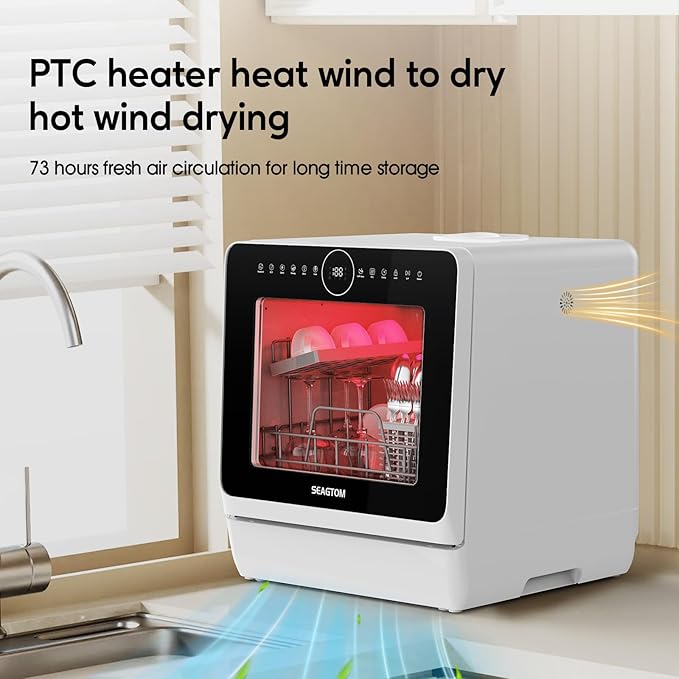 Countertop Mini Portable Dishwasher Tabletop Small Dishwasher with 5L Built-in Water Tank No HookupNeeded, Baby Care & Air-Drying Function，3 Place Set Capacity for Apartments Dorms Camping RVs
