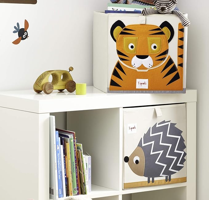 3 Sprouts Toy Storage Organizer: Toy Box Cube Organizer for Playroom, Nursery - Foldable Storage Bin - Tiger