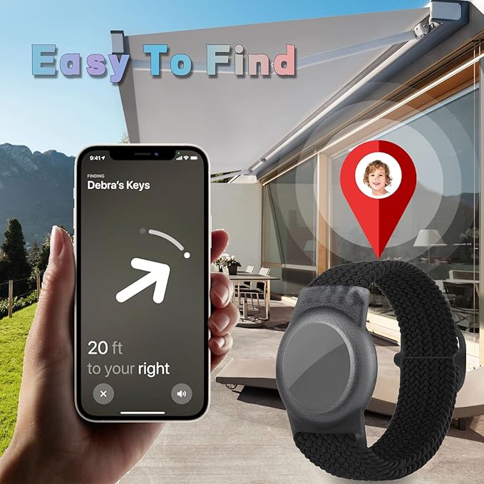 Kids Bracelet Compatible with AirTag, GPS Kid Tracker Holder Braided Wristband for Apple Air Tag, 2022 Upgraded Nylon Adjustable Anti Lost Airtag Watch Band for Kids Children Elders (black)