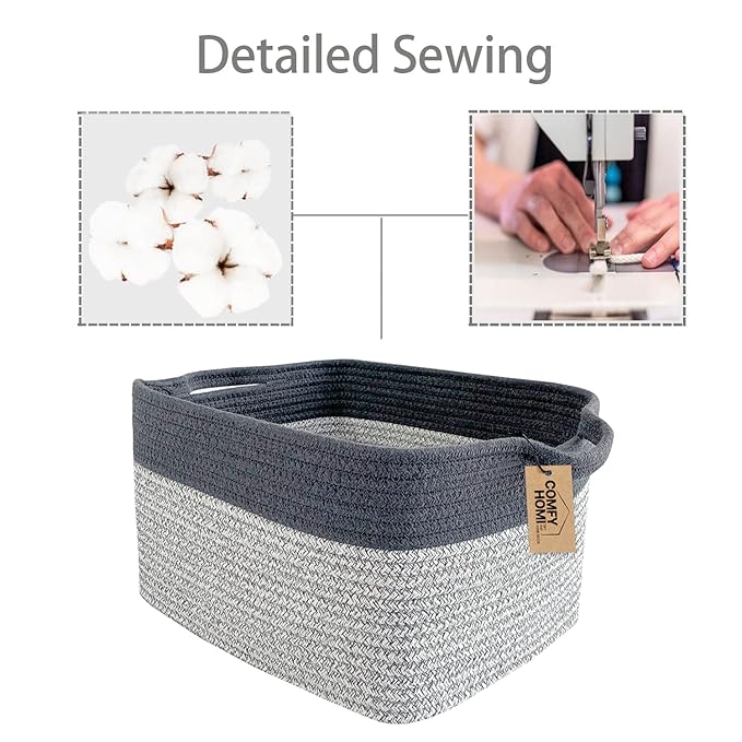COMFY-HOMI Cotton Rope Woven Basket with Handles for Shelves,Toys,Book, Cloth Storage Baskets Bin for Organizing-13.5"x11"x9.5" Toy Decorative Organizer for Living Room, Bathroom-Light Grey