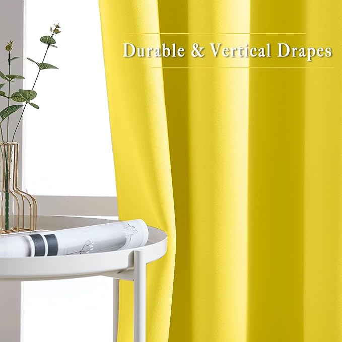 NICETOWN Bright Yellow Blackout Curtains 84 inch Long for Bedroom - Thermal Insulated Solid Grommet Light Blocking Window Curtains & Drapes for Living Room (2 Panels, 52 x 84 Inch, Bright Yellow)