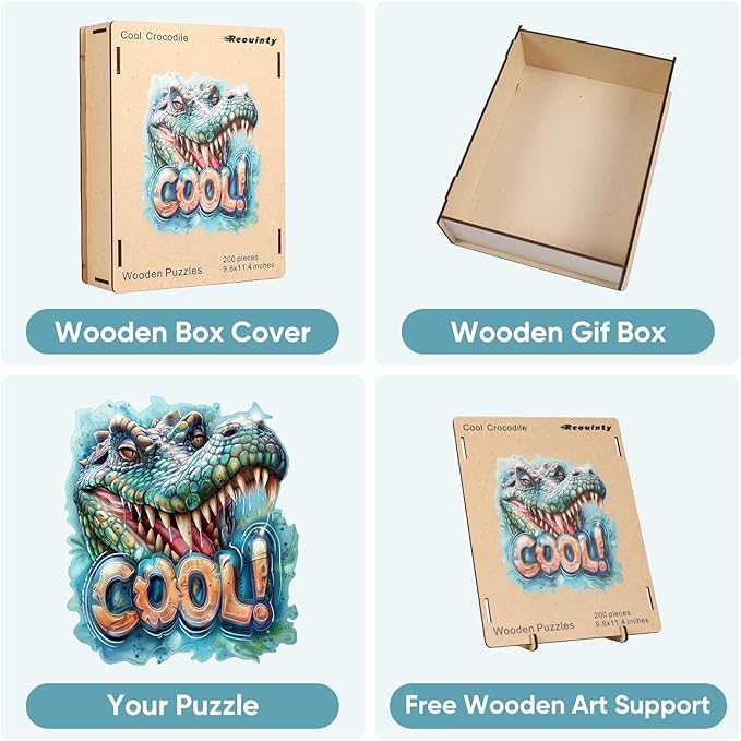 Wooden Puzzles for Adults 500 Pieces, Cool Crocodile Jigsaw Puzzles Animal Unique Shaped Wood Cut Puzzle Gifts for Adults and Kids, Family Puzzle Games