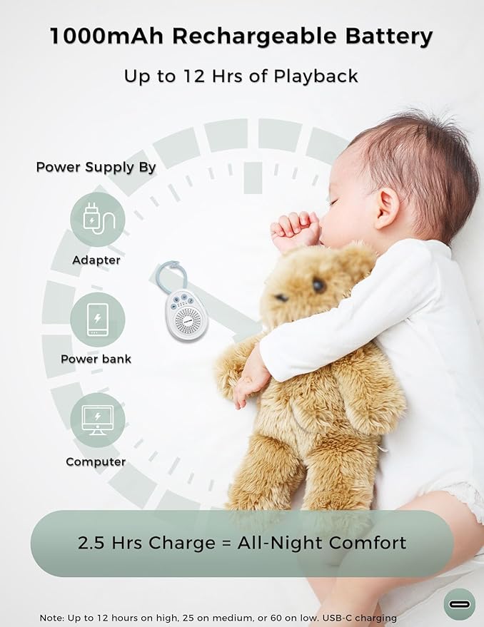 FOXFINE White Noise Machine, Portable Sound Machine with 30 Soothing Sounds, Timer, for Sleeping, Baby, Adults, Home & Travel, Blue