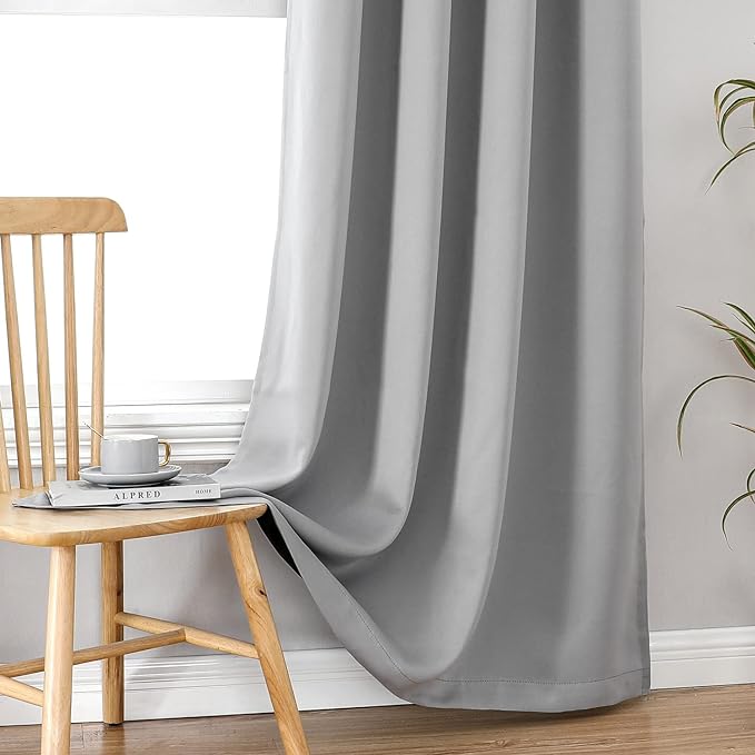 ChrisDowa 100% Blackout Curtains 120 inch Long for Bedroom with Black Liner, 2 Thick Layers Total Blackout Thermal Insulated Grommet Long Window Curtains 2 Panels Set (Light Grey, 52 x 120 Inch)