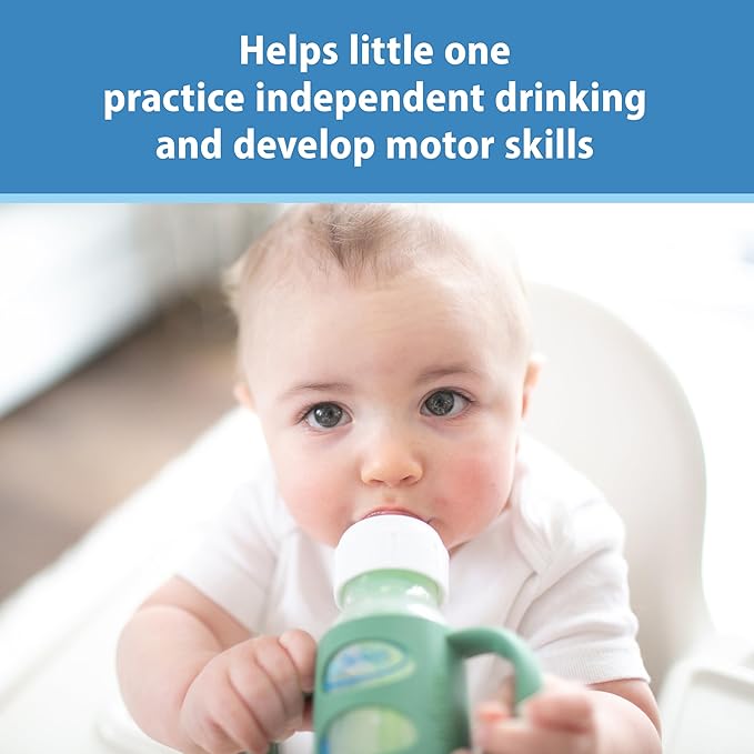 Dr. Brown's Narrow Baby Bottle Handles, 100% Silicone, Easy Grip Removable Handles for Bottle to Sippy Cup Transition, Blue, 4m+