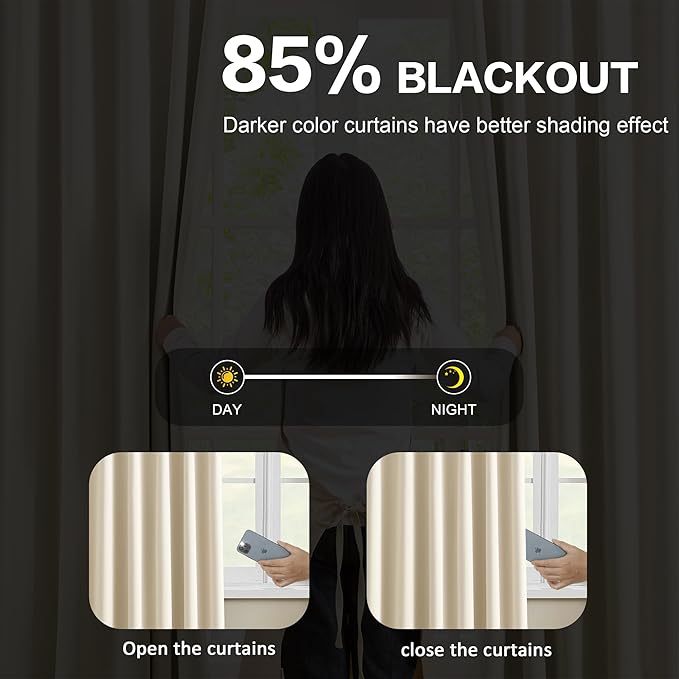 KEQIAOSUOCAI Pleated Room Darkening Privacy Curtains for Windows 102 inch Length - Solid Pinch Pleats Light Reducing Panels for Bedroom Living Room (Cream Beige, 60x102, 2 Panels = 120" Wide)