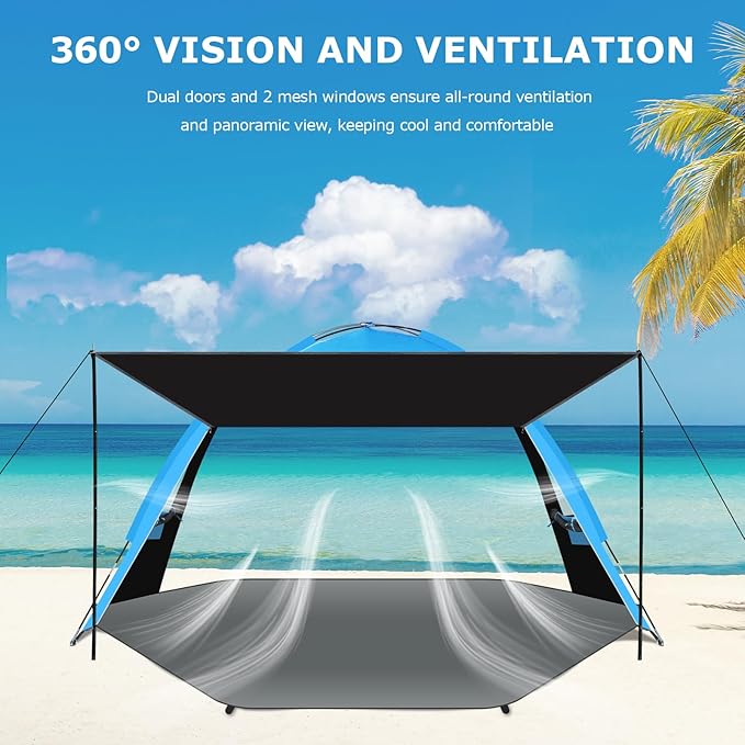 Gorich Beach Tent with Canopy - Easy Setup 3-4/5-6/7-8 Person Portable Sun Shelter, UPF 50+ UV Protection Sun Shade, Lightweight & Compact Beach Cabana for Family Travel