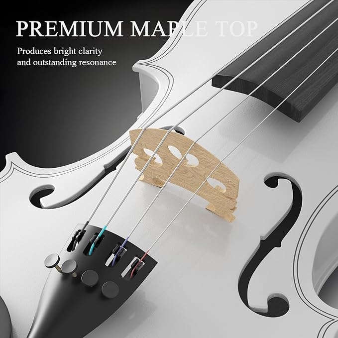 Beginner Violin 4/4, Full Size Violin for Adults, Teens, Student, Acoustic Fiddle Kit with Hard Case, Bow, Rosin, Bridge, Learners Age 12+ (White)
