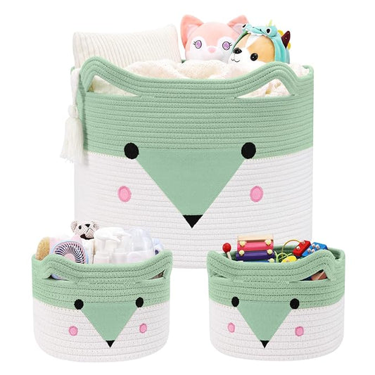 Large Baby Basket Toy Storage 3 Pack, (20"x13.8") Woven Baby Laundry Basket, Stuffed Animal Storage.