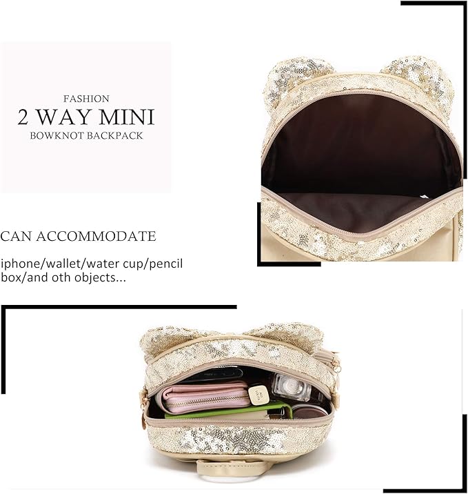 KL928 Girls Bowknot Polka Dot Cute Mini Backpack Small Daypacks Convertible Shoulder Bag Purse for Women