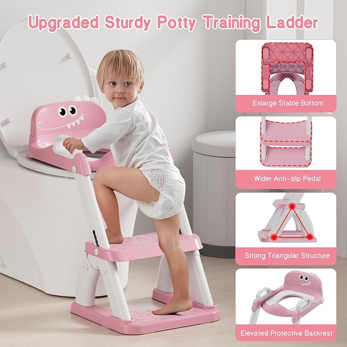 Potty Training Seat, Toddler Toilet Seat for Kids Boys Girls, 2 in 1 Potty Training Toilet for Kids, Splash Guard Anti-Slip Pad Step Stool, Adjust High Potty Chair for Toddler Kid Boys Girls