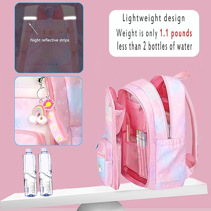 Kawaii Backpack, Pink Backpack for Girls, Kid Starry Rainbow Bookbag, Cute Backpack for Kids, Aesthetic Backpack, Pink