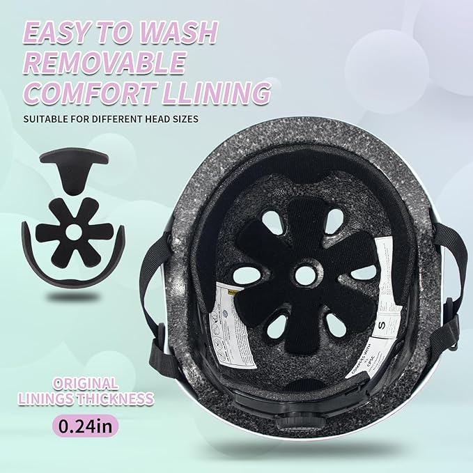 Adjustable Kids Bike Helmet with Knee & Elbow Pads Set, Color Gradient Design for Boys and Girls Aged 3-14+, for Skateboarding, Scooter, Roller & Inline Skating, Longboard