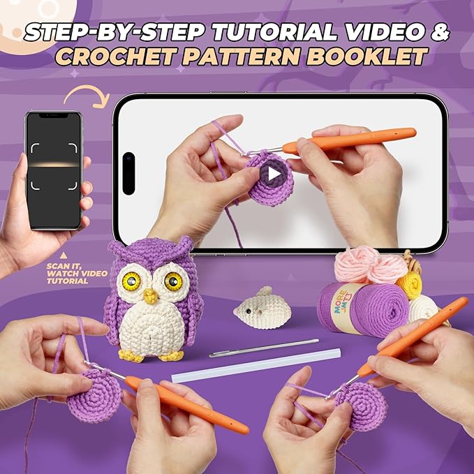 MOREJMTT Crochet Kit for Beginners Animal,Crochet Animal Kits,Crocheting Kit for Starters,Learn to Crochet with Step-by-Step Video Tutorials,Beginner Crochet Kits for Adults(owl)