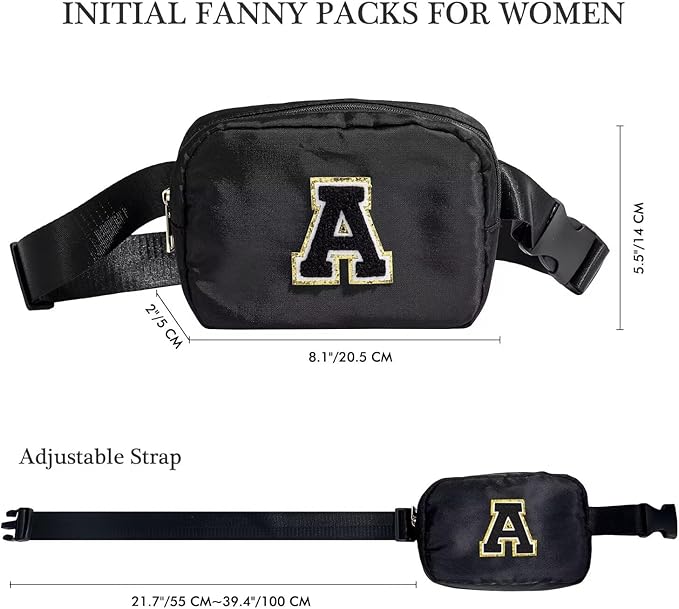 YOOLIFE Initial Belt Bag - Crossbody Bag for Women - Black Monogrammed Everywhere Belt Bag