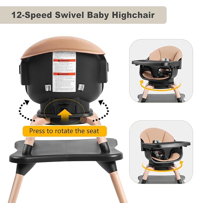 Baby High Chair, 7 in 1 Convertible High Chairs for Babies and Toddlers, Kids Learning Table, Building Block Table, Toddler Dining Chair with 360° Rotating Seat, 5-Point Safety Harness (Black)