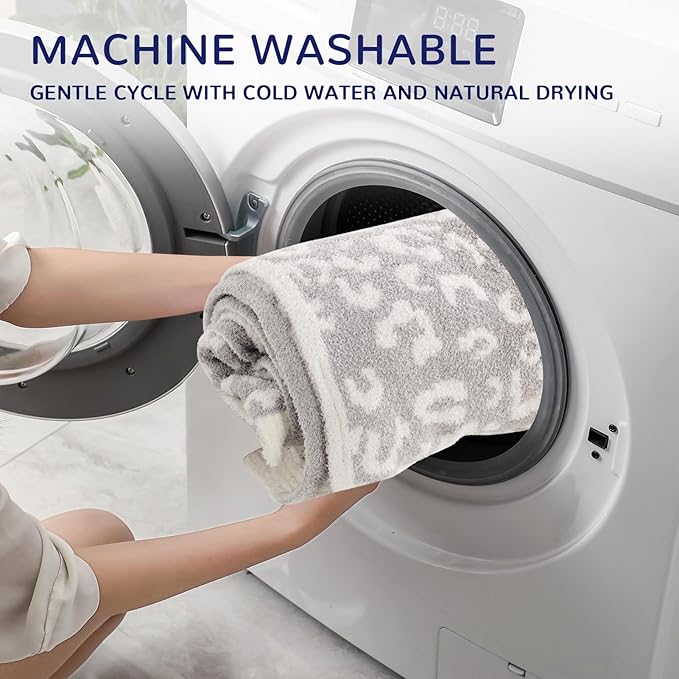 NEXHOME PRO Leopard Soft Blanket, Fuzzy Throw Blanket for Couch Bed Sofa Picnic, Knit Blankets for Women Gifts Grey 50 x 60 inches