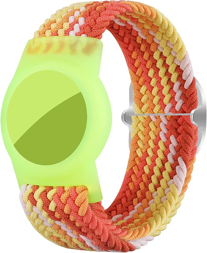 Bracelet for Kids Compatible with AirTag, Nylon Stretch Braided Air Tag Wristband, Protective Case for Airtag GPS Tracker Holder, Adjustable Elastic Watch Band for Toddler Child Elder (Rainbow)