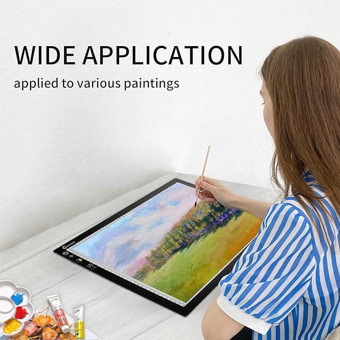 Light Box Drawing Pad A3, Dimmable 3 Brightness and Colour Temperature with Type-C Charge Cable and Brightness Adjustable for Artists, AnimationDrawing, Sketching, Animation, X-ray Viewing (A3-STK)