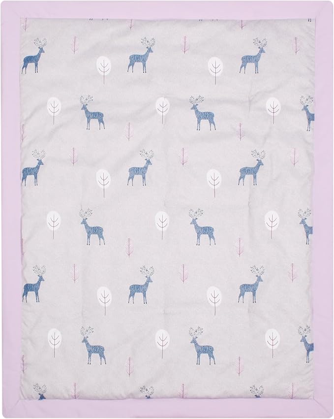 CaSaJa 4-Piece Crib Bedding Set for Boys and Girls, Nursery Baby Bedding Set Including Quilted Comforter with Fitted Crib Sheet and Changing Pad Covers, Reversible Quilt Design, Reindeer Forest