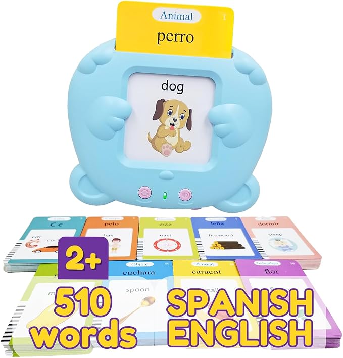 ZeenKind Spanish & English Talking Flash Cards with 510 Sight Words for Toddlers 3 4 5 6 Years Old, Learn Spanish for Kids, Audible Pocket Speech Early Learning Bilingual Flashcard Toys, 255 Cards