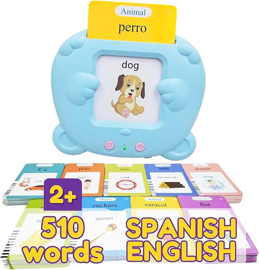 ZeenKind Spanish & English Talking Flash Cards with 510 Sight Words for Toddlers 3 4 5 6 Years Old, Learn Spanish for Kids, Audible Pocket Speech Early Learning Bilingual Flashcard Toys, 255 Cards