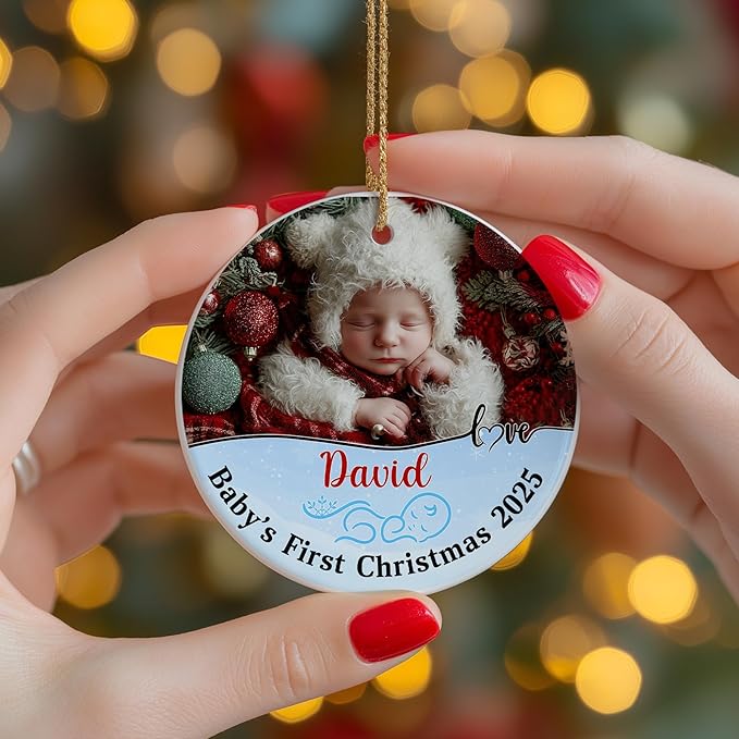 Personalized Baby’s First Christmas Ornament 2025 - Custom Newborn Keepsake Tree Ornament - Sweet Gift for New Parents Mom Dad - Christmas, Birthday Gift for Babies, Boy, Girls, Mom, Dad