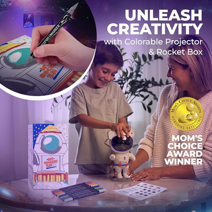 Color My Astronaut Galaxy Projector - DIY Spaceman Night Light with Acrylic Markers Kit & Space Stickers - Paint Your Own Lamp - Arts and Craft for Kids Ages 4-8 - Unique Gift for 5-10 Year Old Boys