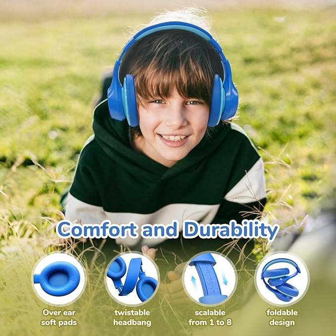 EarFun K4NC Active Noise Cancelling Headphones for Kids, 120H Playtime, 74/85/94dBA Volume Limited, Kids Bluetooth Headphones with Mic, Bluetooth 5.4, Stereo Sound Kid Headset for School/Home/Travel