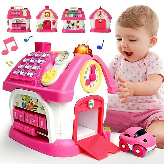 OKREVIEW Toys for 1+ Year Old Girls - Montessori Musical Toys for Toddlers Age 1-2, 8-in-1 Multi-Functional Music House with Sound, Lights, Music, Great Gifts for 1+ Year Old Girls Birthday Xmas