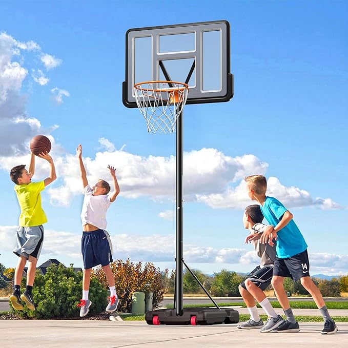 IGL Portable Basketball Hoop, 5.6-10FT Adjustable Basketball Goal System, 44 Inch Outdoor Basketball Hoop & Goals for Kids, Youth, and Adults in The Backyard, Driveway with PC Backboard