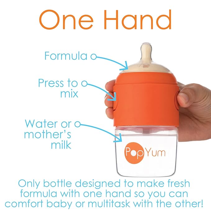 PopYum 5 oz Orange Anti-Colic Formula Making/Mixing/Dispenser Baby Bottles, 3-Pack with #1 Slow Flow Nipples, 150 ml, BPA-Free, Natural Latch