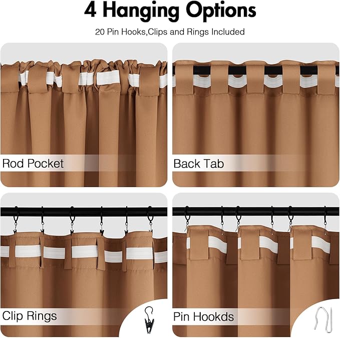 ANRODUO Back Tab Blackout Curtains for Bedroom Living Room, Rod Pocket Pinch Pleated Thermal Insulated Room Darkening Curtains 54 Inches Long 2 Panels, Brown, 42 x 54 Inch