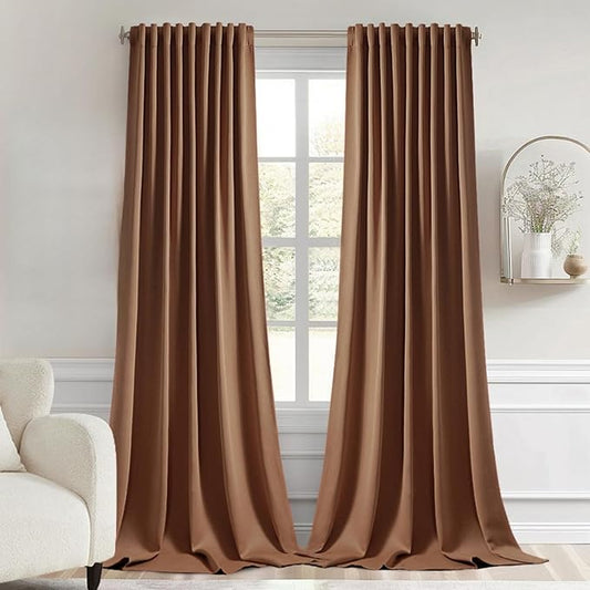 MIULEE Back Tab Blackout Curtains 108 Inch Long 2 Panels Set for Living Room Bedroom, Rod Pocket/Pinch Pleated Extra Long Thermal Insulated Room Darkening Light Blocking Drapes, Cappuccino Brown