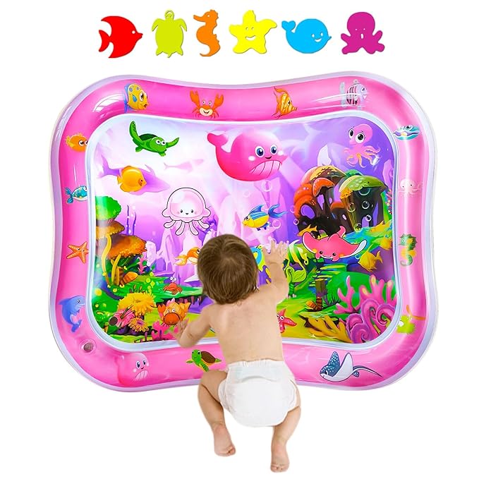 ZHUYNXIR Extra Big Infant Toys, Tummy time mats,Tummy time Toys, Baby Pink Water Play mat, Fun Early Development Activity Play Center for Newborn, Pink 39.5x31.5 in.