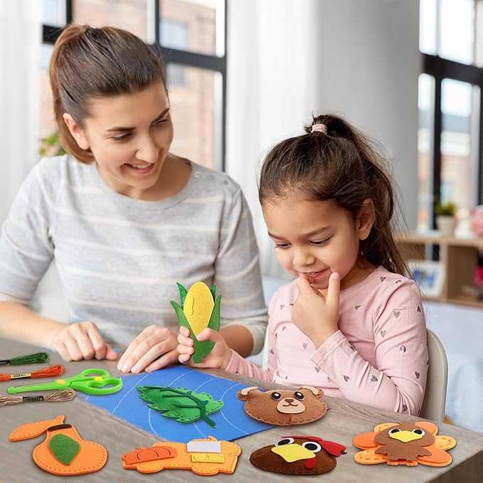 ZOIIWA 16 Sets Fall Sewing Kit Autumn DIY Stuffed Craft Kit Fall Pumpkin DIY Sewing Set for Kids Thanksgiving Felt Ornaments Decorations for Beginners Educational Craft Toys Gifts for Boys Girls