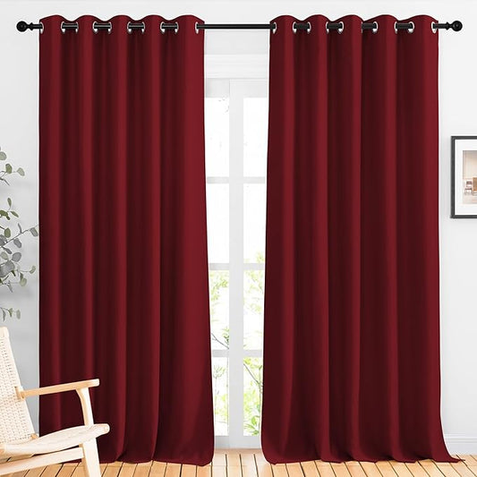 NICETOWN Burgundy Red Curtains 110 inches Long, Grommet Thermal Insulated Blackout Curtains Privacy Window Treatments Sound Reducing for Bedroom/Living Room, W66 x L110, 2 Panels