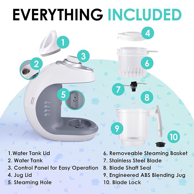 Lil’ Jumbl - Baby Food Maker Steamer and Blender - Puree Blender with Timer, One-Press Processor & Auto Shutoff, Cook & Steam Fruits, Veggies & Other Healthy Homemade Infant & Toddler Meals in Minutes