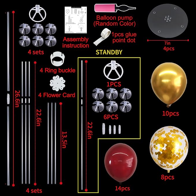 TONIFUL 4 Set Burgundy Red Gold Balloon Centerpieces for Table,Balloon Stand Kit for Graduation Decorations 2025,Christmas Party Decoration,New Year's Eve,Anniversary,Thanksgiving,Birthday Decorations