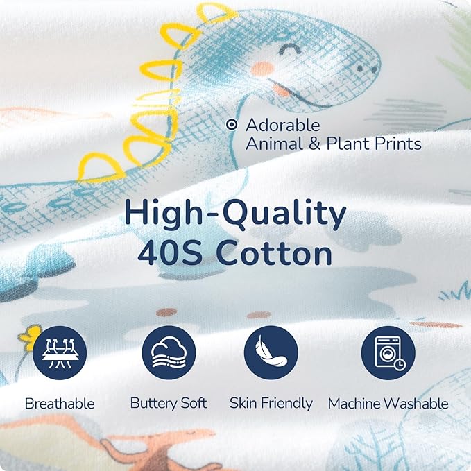 Baby Sleep Sack 12-18 Months, Cotton Detachable Long Sleeve Sleep Sack, 1.0 Tog Toddler Sleeping Sack with Temperature Strips, 2-Way Zipper Wearable Blankets for Newborns, Dinosaur